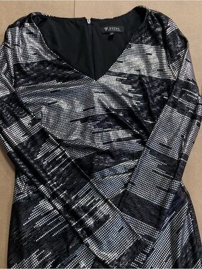 GUESS Black and Silver V-Neck Dress